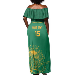 Custom South Africa Off Shoulder Maxi Dress Lion Mascot Proteas Cricket