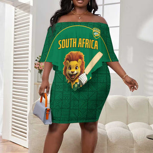 Custom South Africa Off Shoulder Short Dress Lion Mascot Proteas Cricket