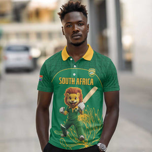 Custom South Africa Polo Shirt Lion Mascot Proteas Cricket