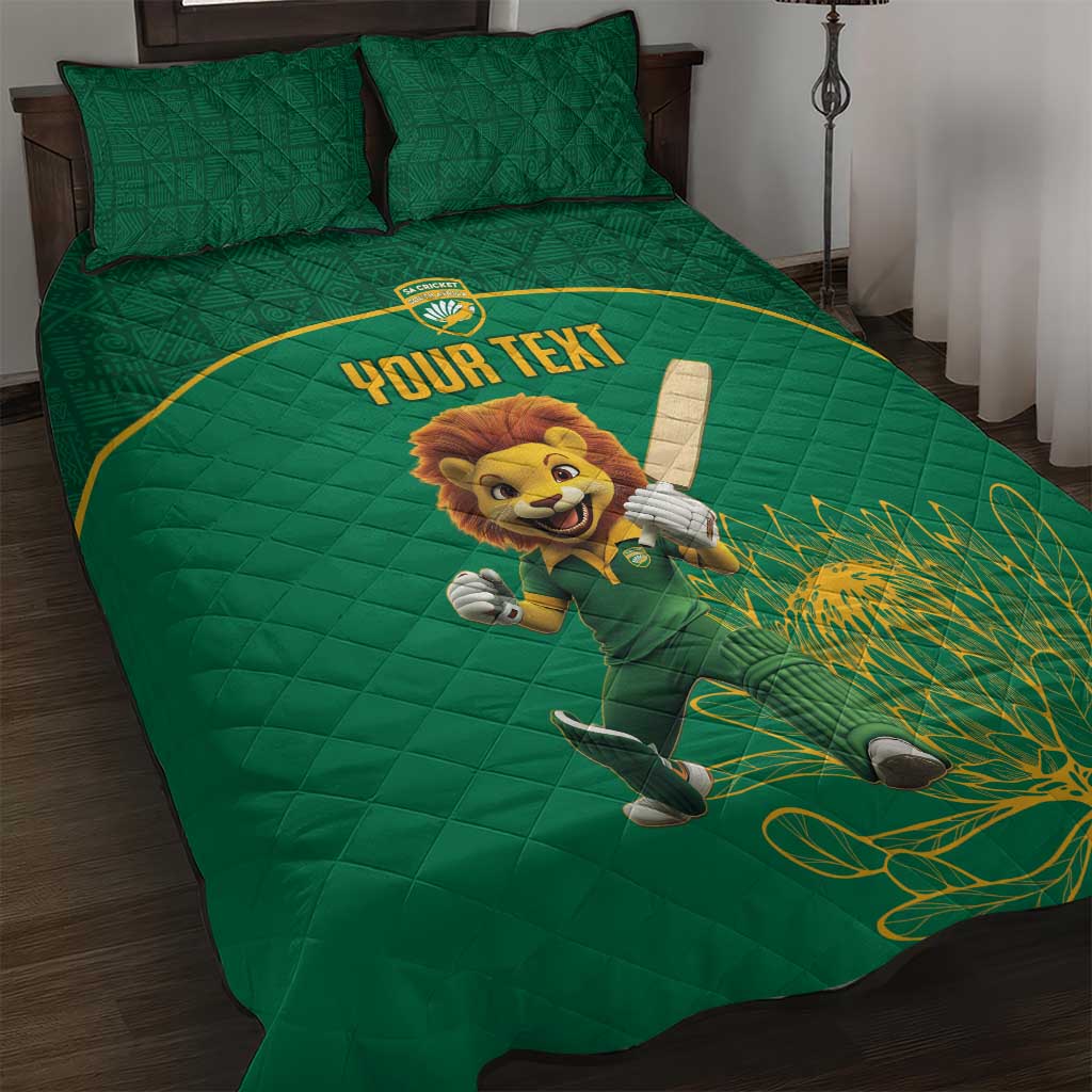 Custom South Africa Quilt Bed Set Lion Mascot Proteas Cricket