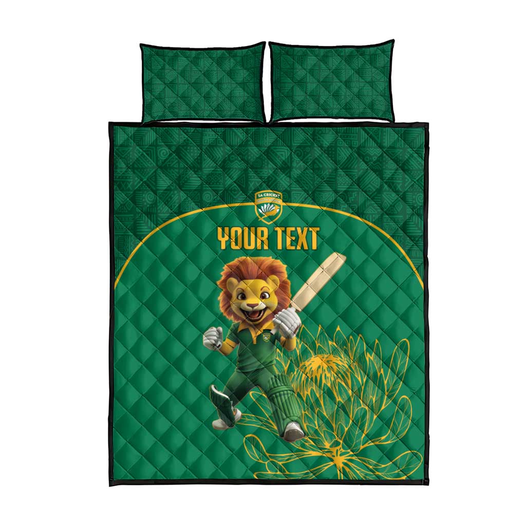 Custom South Africa Quilt Bed Set Lion Mascot Proteas Cricket
