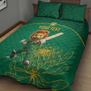 Custom South Africa Quilt Bed Set Lion Mascot Proteas Cricket