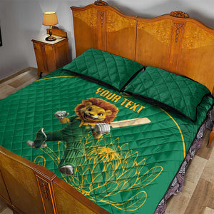 Custom South Africa Quilt Bed Set Lion Mascot Proteas Cricket