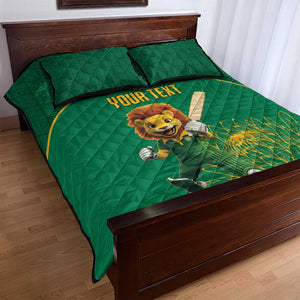 Custom South Africa Quilt Bed Set Lion Mascot Proteas Cricket