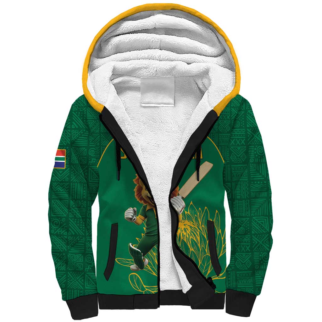 Custom South Africa Sherpa Hoodie Lion Mascot Proteas Cricket