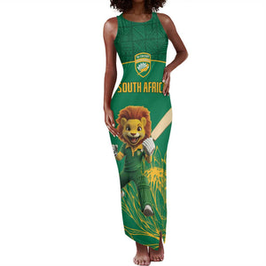 Custom South Africa Tank Maxi Dress Lion Mascot Proteas Cricket