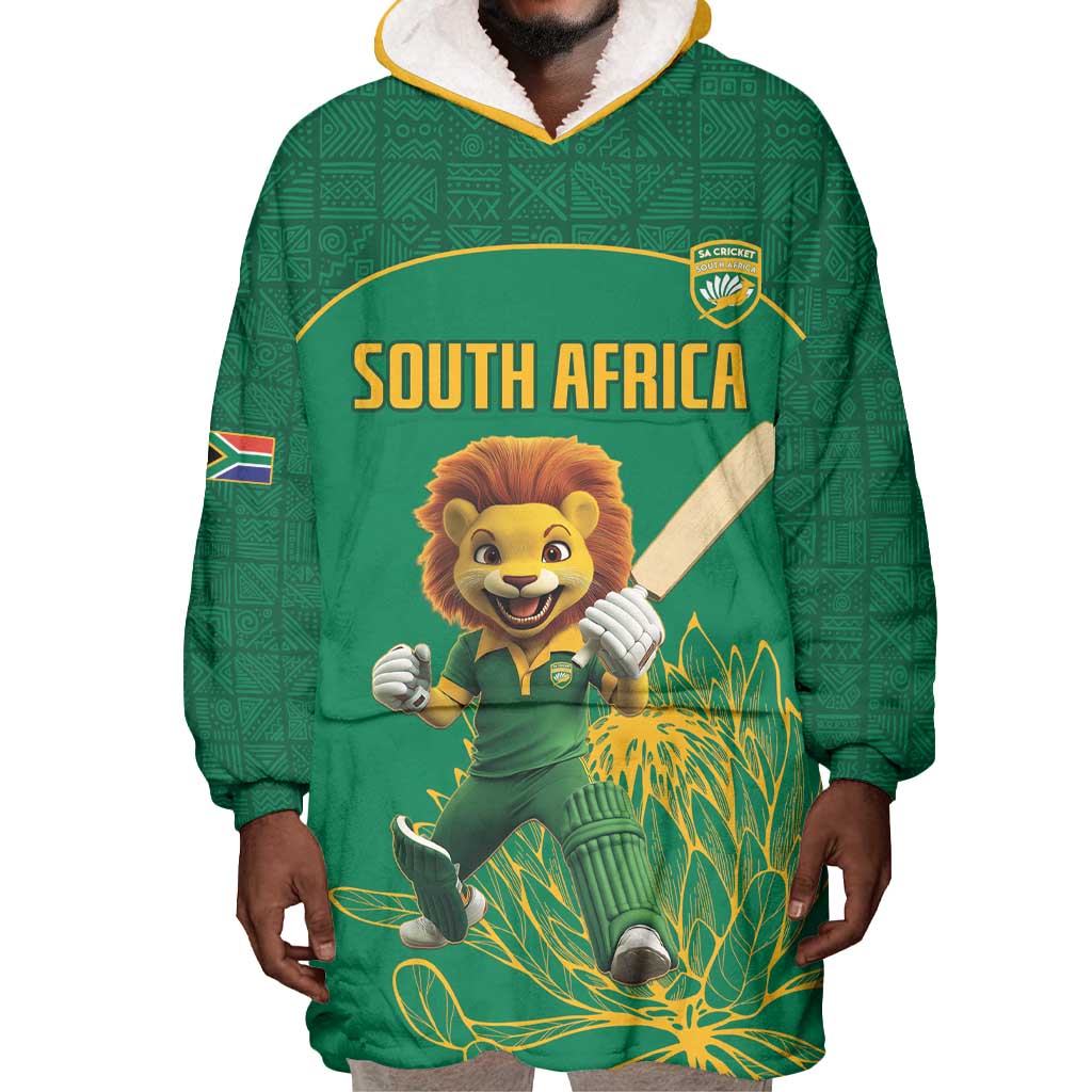 Custom South Africa Wearable Blanket Hoodie Lion Mascot Proteas Cricket