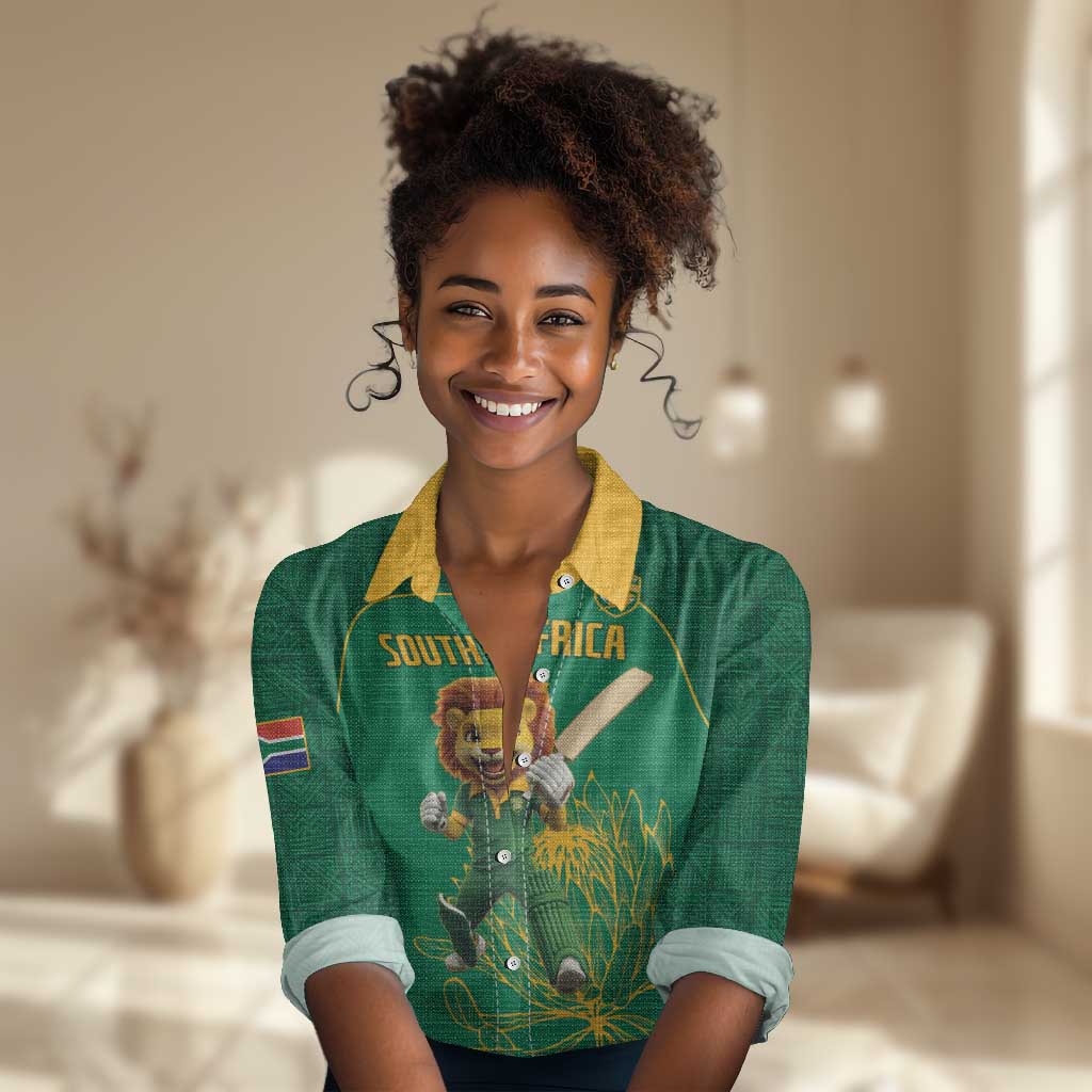 Custom South Africa Women Casual Shirt Lion Mascot Proteas Cricket