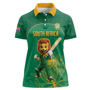 Custom South Africa Women Polo Shirt Lion Mascot Proteas Cricket