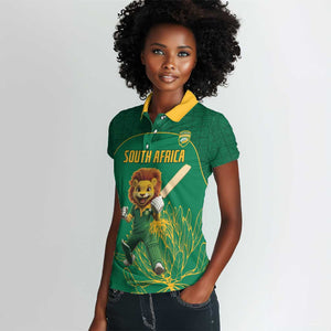 Custom South Africa Women Polo Shirt Lion Mascot Proteas Cricket