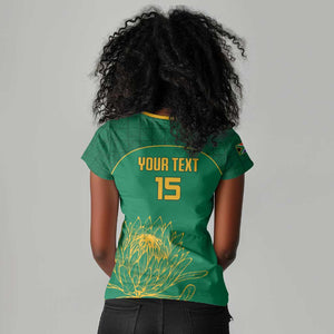 Custom South Africa Women V-Neck T-Shirt Lion Mascot Proteas Cricket