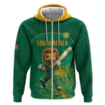 Custom South Africa Zip Hoodie Lion Mascot Proteas Cricket