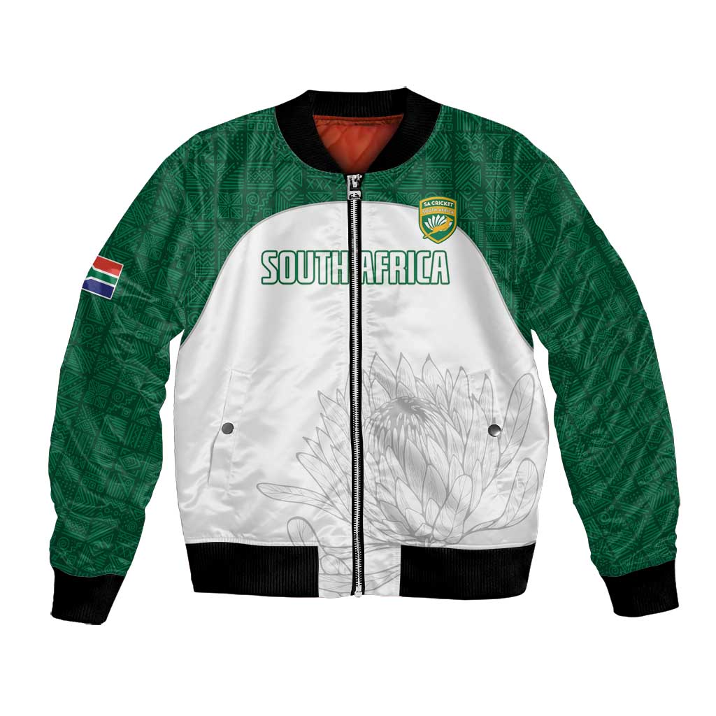 Custom Afro South Africa Cricket Bomber Jacket Go Proteas - African Pattern