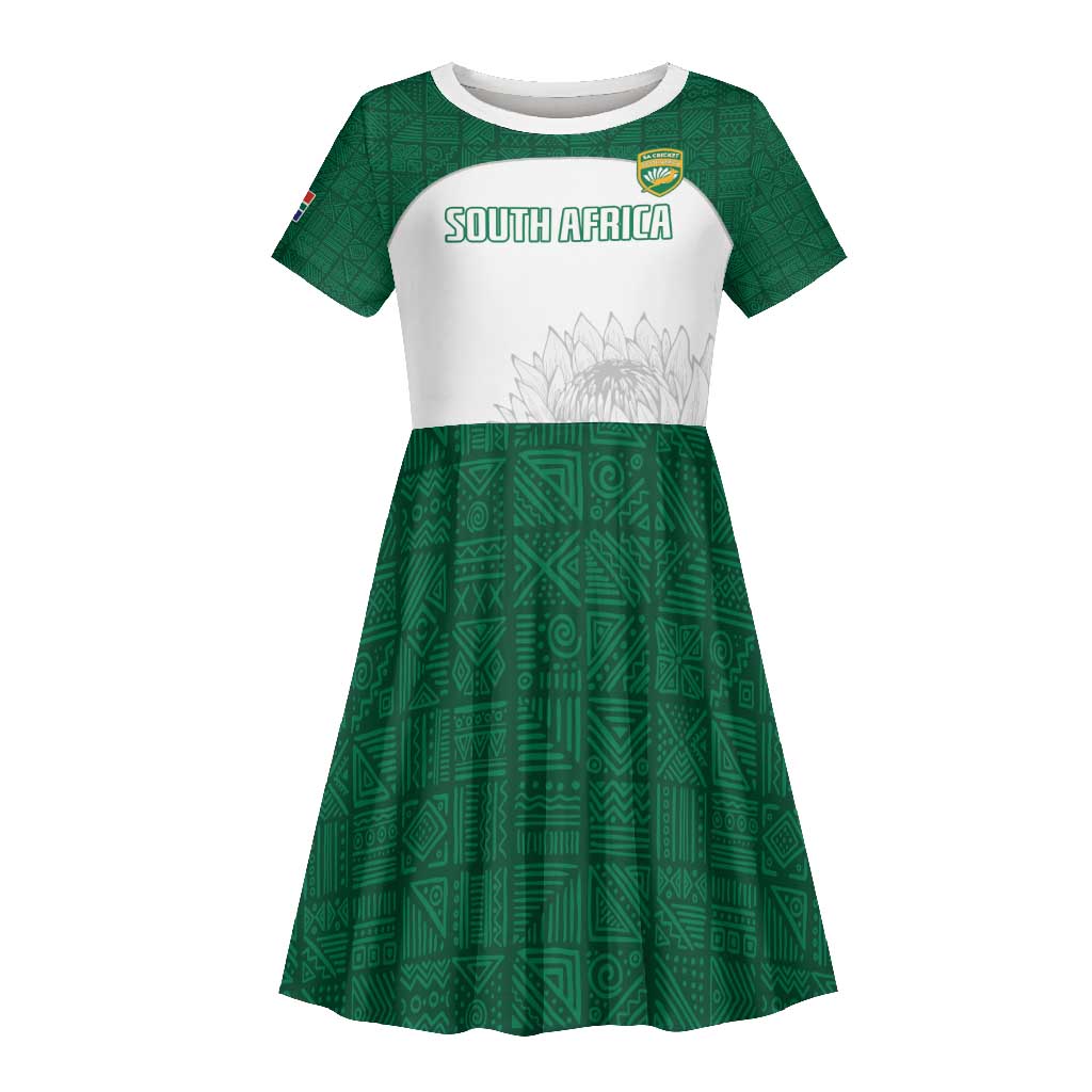 Custom Afro South Africa Cricket Kid Short Sleeve Dress Go Proteas - African Pattern