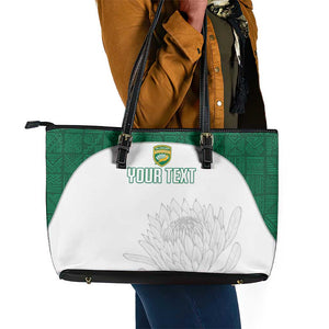 Custom Afro South Africa Cricket Leather Tote Bag Go Proteas - African Pattern