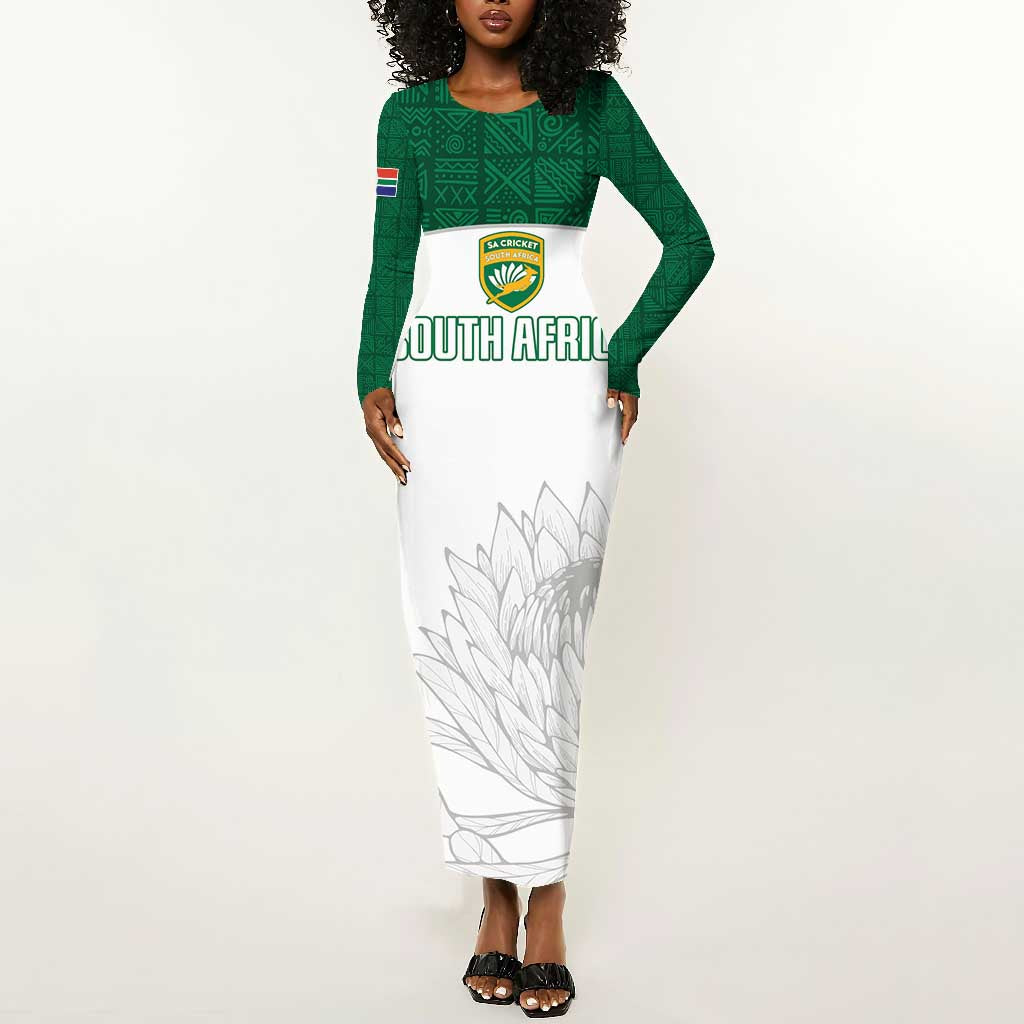 Custom Afro South Africa Cricket Long Sleeve Bodycon Dress Go Proteas - African Pattern