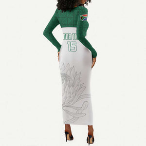 Custom Afro South Africa Cricket Long Sleeve Bodycon Dress Go Proteas - African Pattern