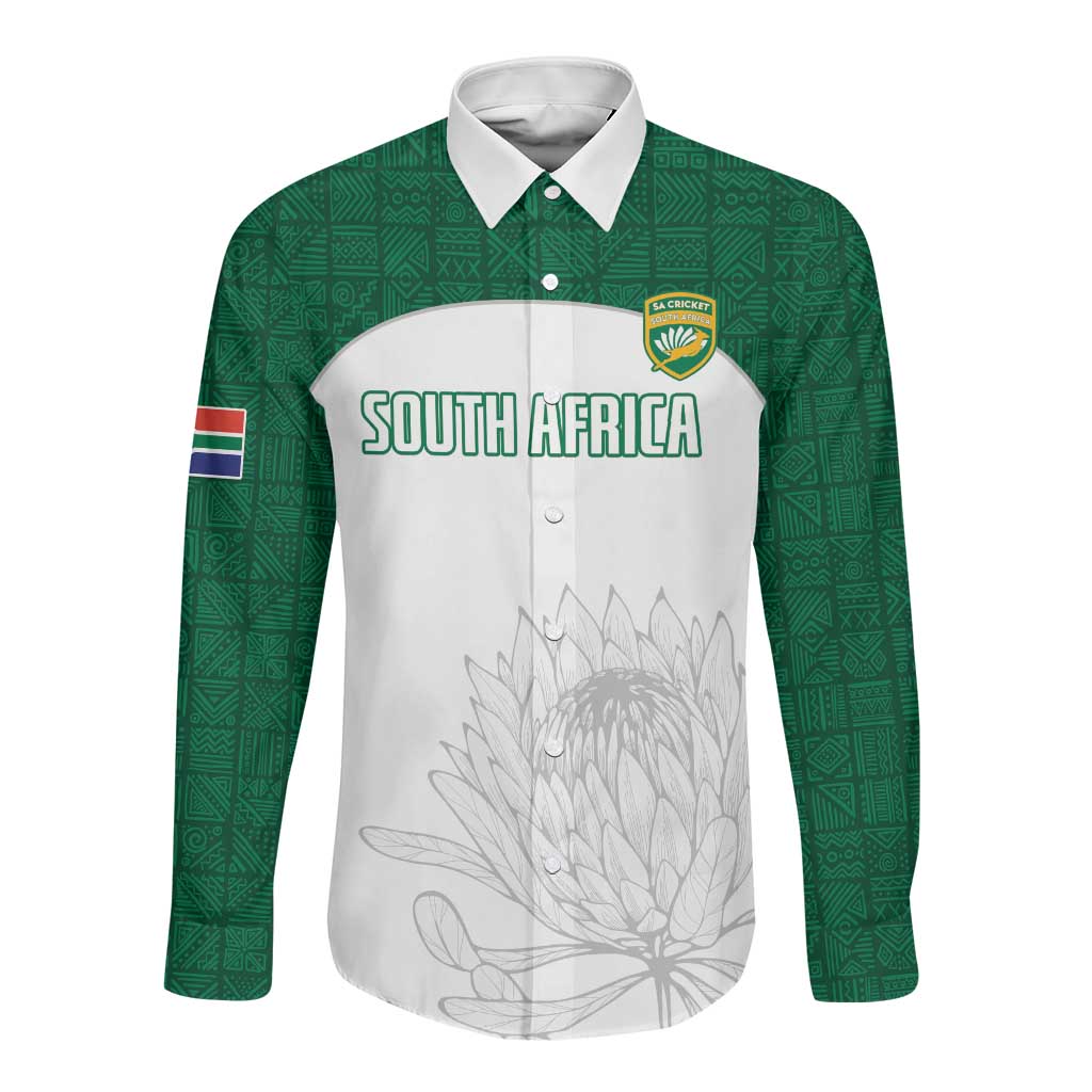 Custom Afro South Africa Cricket Long Sleeve Button Shirt Go Proteas - African Pattern