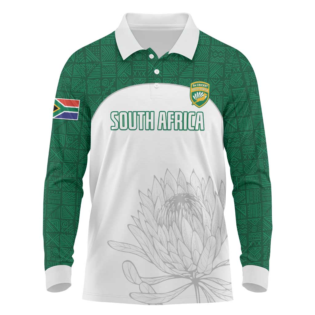 Custom Afro South Africa Cricket Long Sleeve Polo Shirt Go Proteas - African Pattern