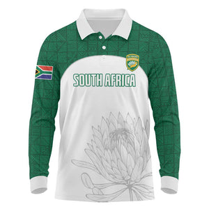 Custom Afro South Africa Cricket Long Sleeve Polo Shirt Go Proteas - African Pattern