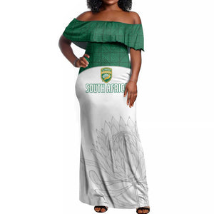 Custom Afro South Africa Cricket Off Shoulder Maxi Dress Go Proteas - African Pattern