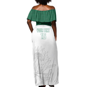 Custom Afro South Africa Cricket Off Shoulder Maxi Dress Go Proteas - African Pattern