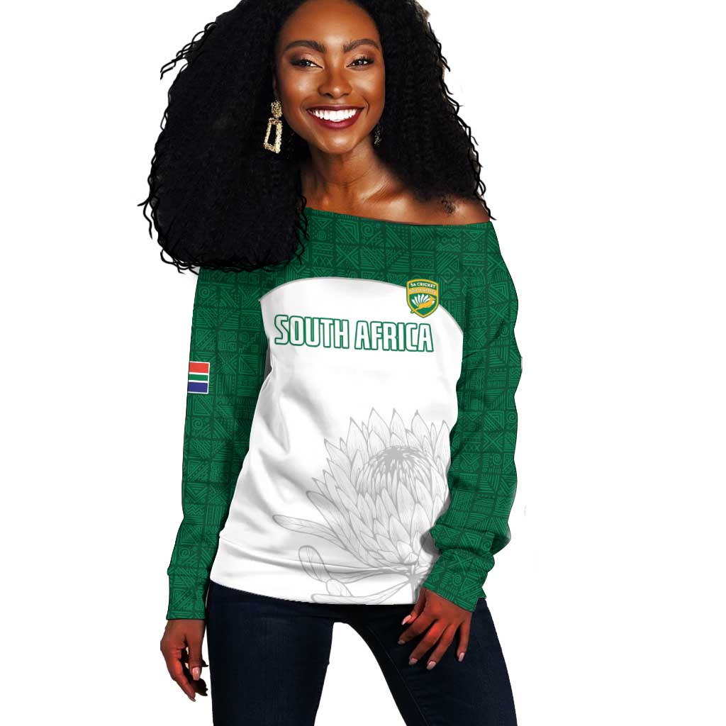 Custom Afro South Africa Cricket Off Shoulder Sweater Go Proteas - African Pattern