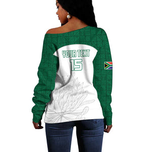 Custom Afro South Africa Cricket Off Shoulder Sweater Go Proteas - African Pattern