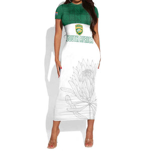 Custom Afro South Africa Cricket Short Sleeve Bodycon Dress Go Proteas - African Pattern