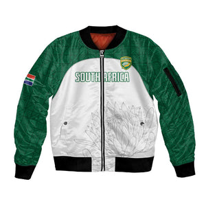 Custom Afro South Africa Cricket Sleeve Zip Bomber Jacket Go Proteas - African Pattern