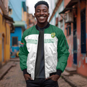 Custom Afro South Africa Cricket Sleeve Zip Bomber Jacket Go Proteas - African Pattern