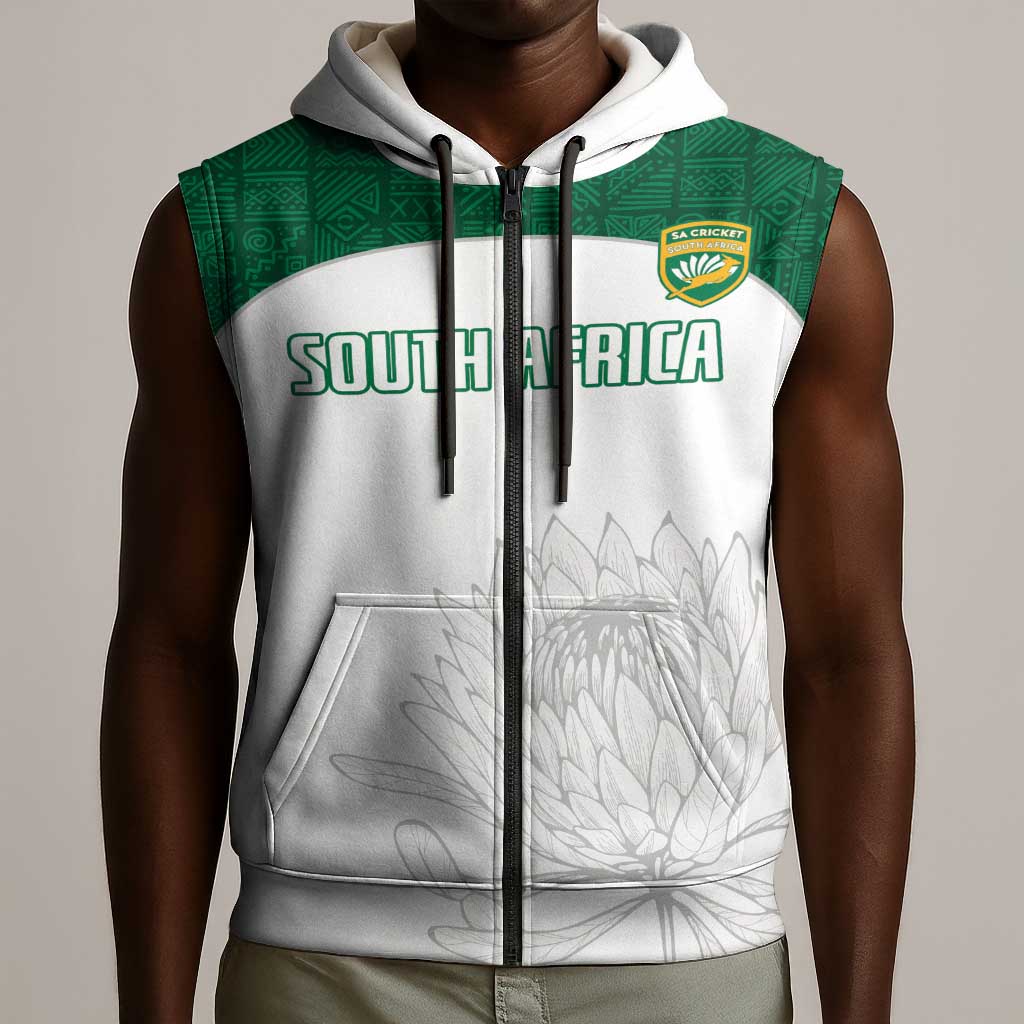 Custom Afro South Africa Cricket Sleeveless Zip Hoodie Go Proteas - African Pattern - African Pride