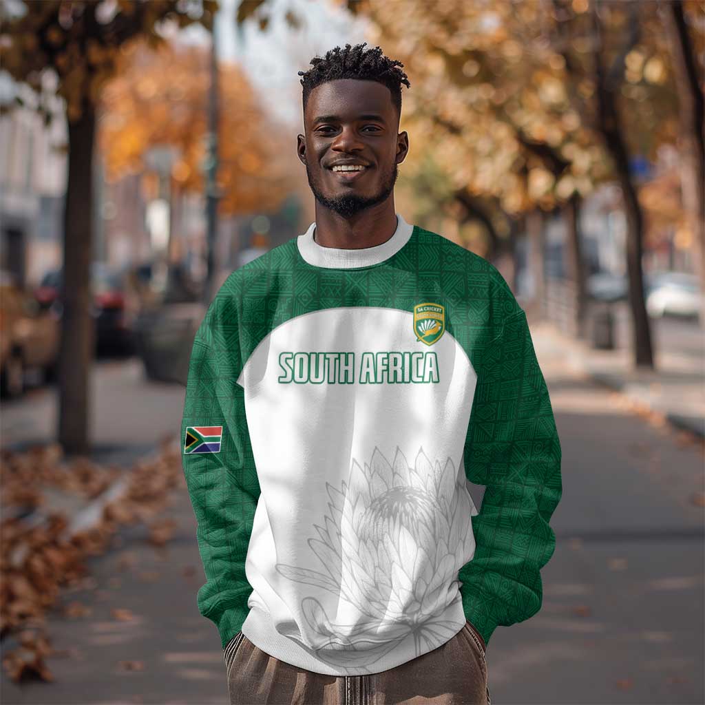 Custom Afro South Africa Cricket Sweatshirt Go Proteas - African Pattern