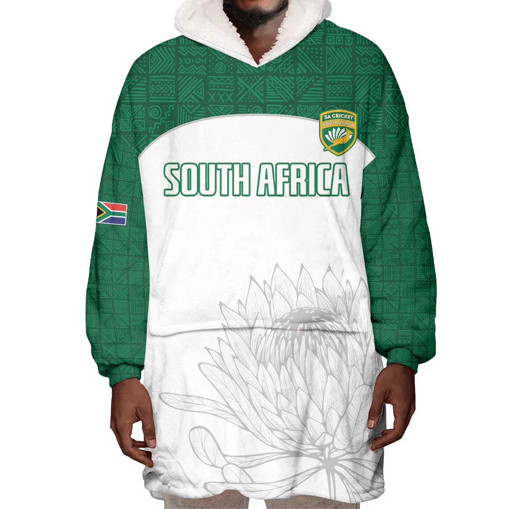 Custom Afro South Africa Cricket Wearable Blanket Hoodie Go Proteas - African Pattern