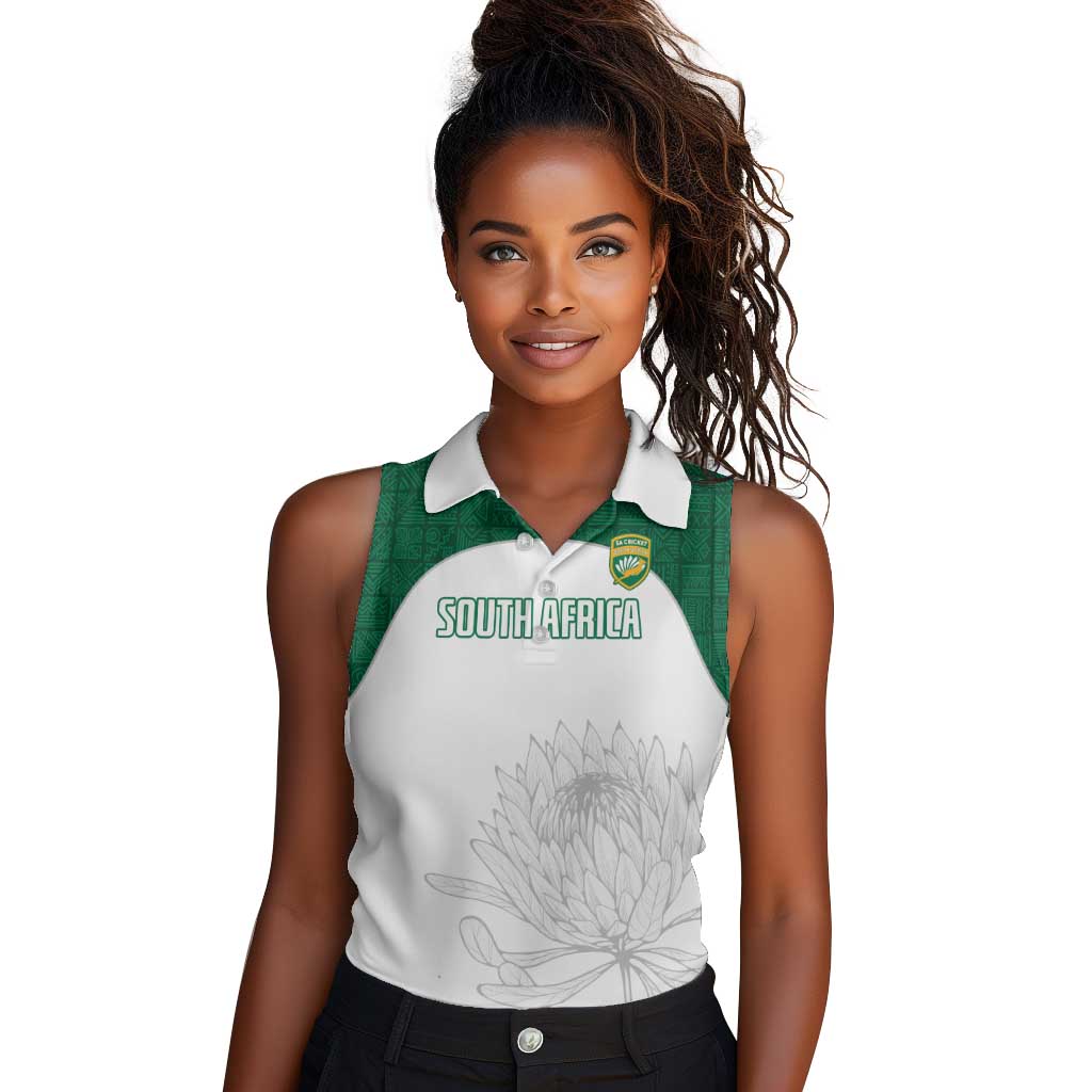 Custom Afro South Africa Cricket Women Sleeveless Polo Shirt Go Proteas - African Pattern