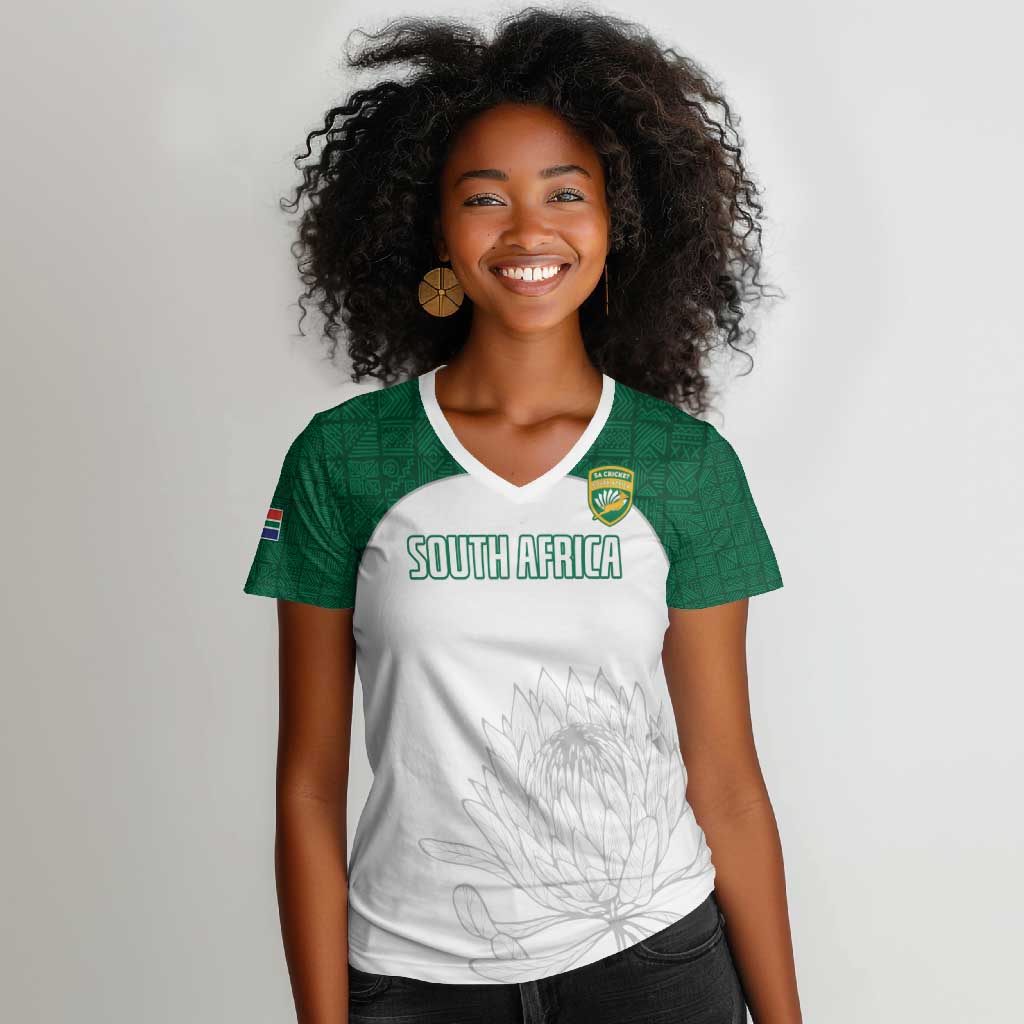 Custom Afro South Africa Cricket Women V-Neck T-Shirt Go Proteas - African Pattern