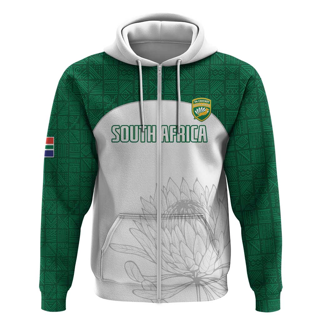 Custom Afro South Africa Cricket Zip Hoodie Go Proteas - African Pattern
