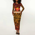 Custom Afro South Africa Cricket Long Sleeve Bodycon Dress Eastern Cape - Go Sunrisers LT15