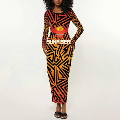 Custom Afro South Africa Cricket Long Sleeve Bodycon Dress Eastern Cape - Go Sunrisers LT15