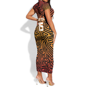 Custom Afro South Africa Cricket Short Sleeve Bodycon Dress Eastern Cape - Go Sunrisers