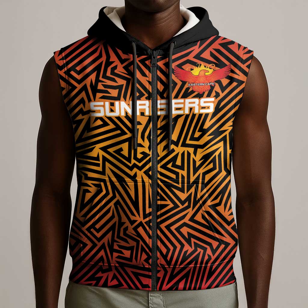Custom Afro South Africa Cricket Sleeveless Zip Hoodie Eastern Cape - Go Sunrisers - African Pride