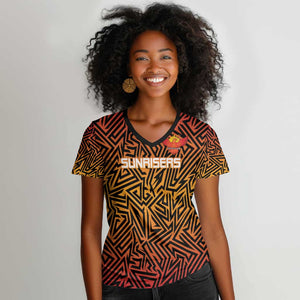 Custom Afro South Africa Cricket Women V-Neck T-Shirt Eastern Cape - Go Sunrisers