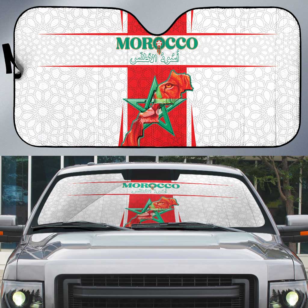 Morocco Football Auto Sun Shade Go Champions Atlas Lions - White