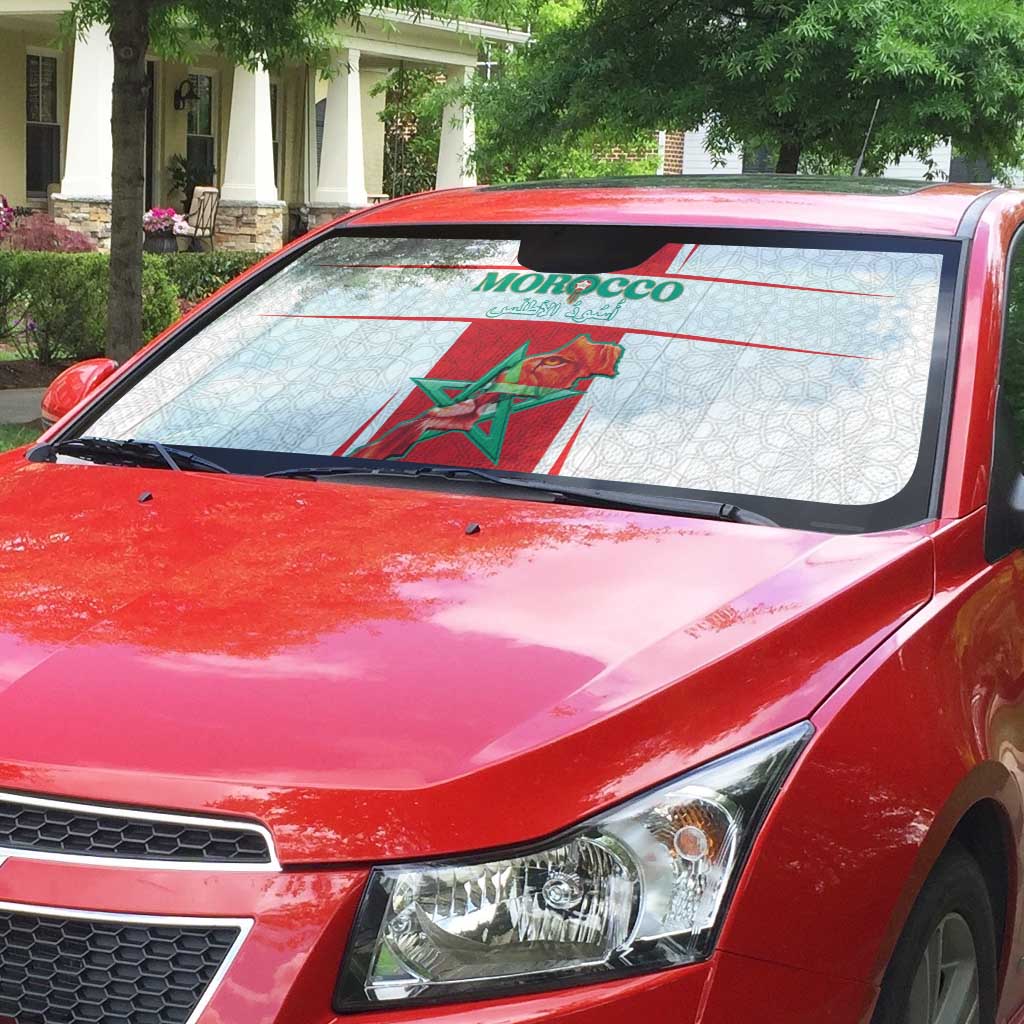 Morocco Football Auto Sun Shade Go Champions Atlas Lions - White