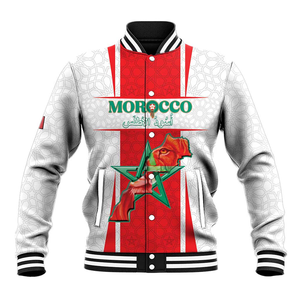 Morocco Football Custom Baseball Jacket Atlas Lions Champions 2025 - White - African Pride
