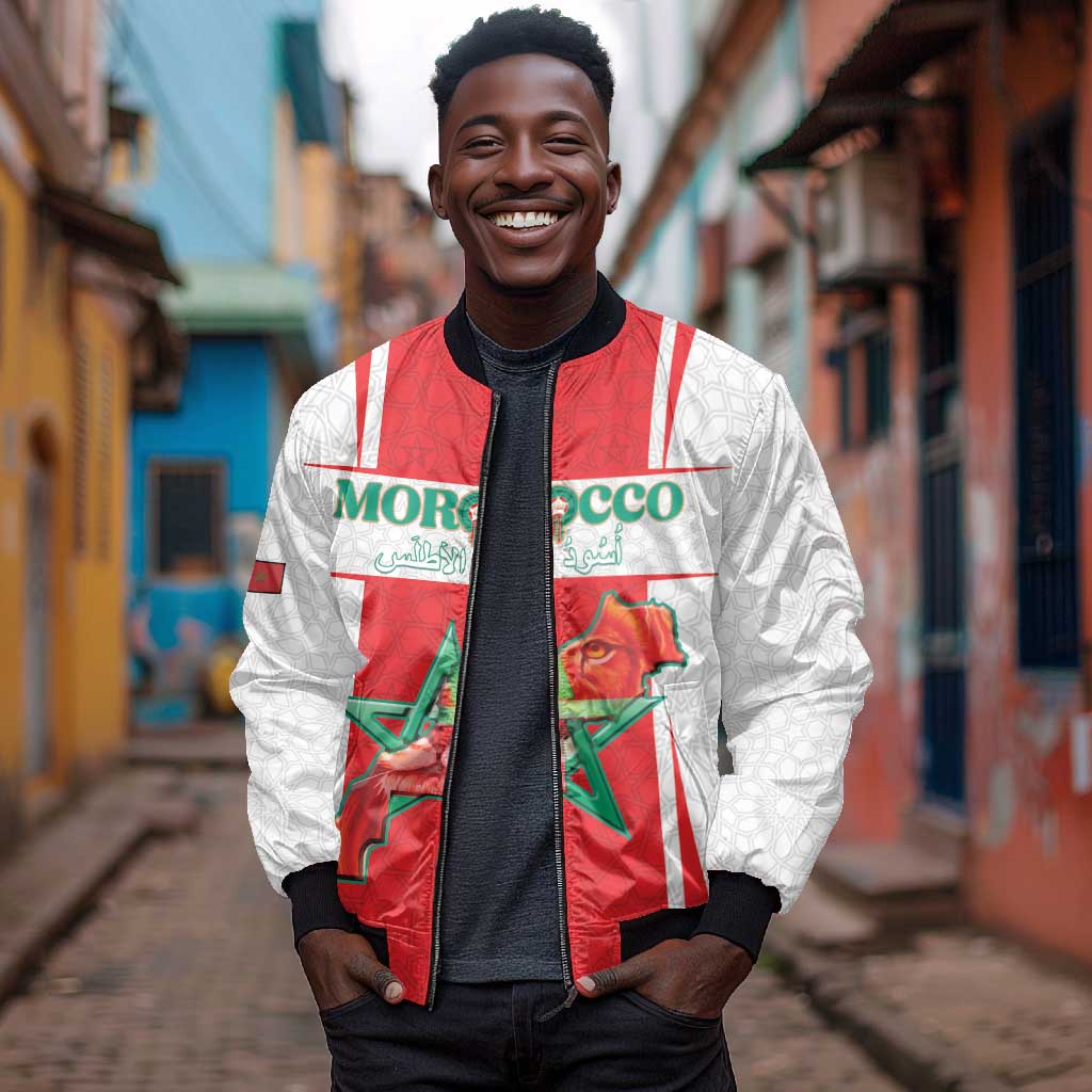 Morocco Football Custom Bomber Jacket Atlas Lions Champions 2025 - White - African Pride