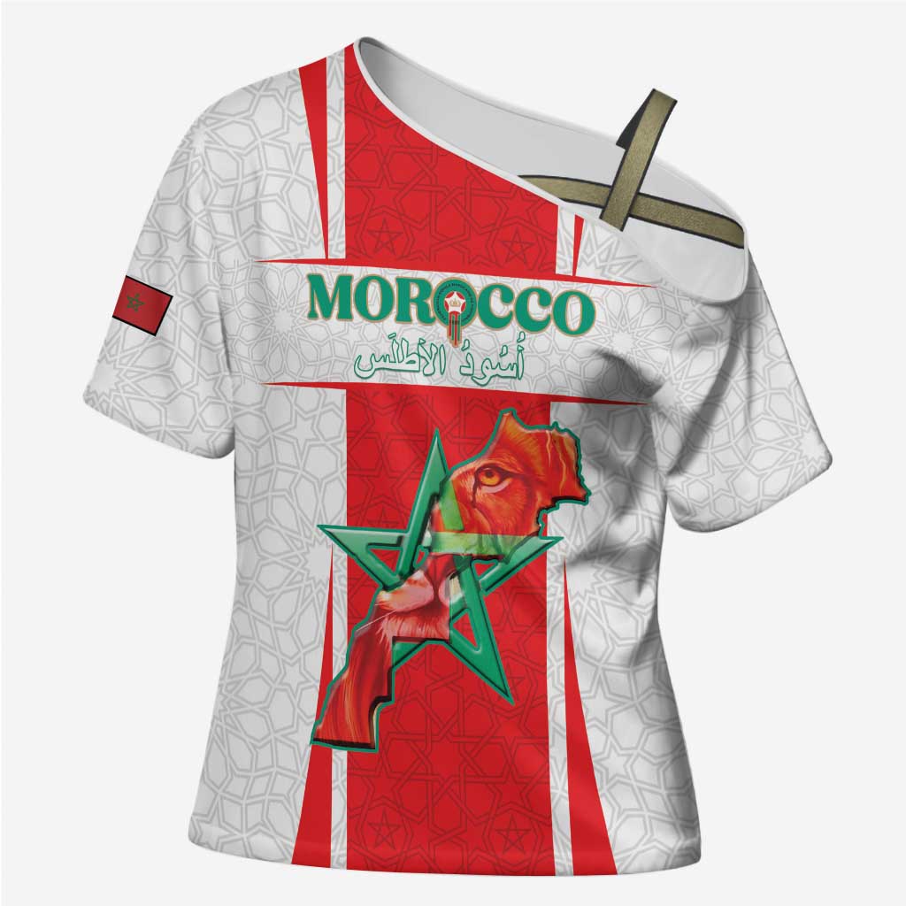 Custom Morocco Football Cross Shoulder Shirt Go Champions Atlas Lions - White