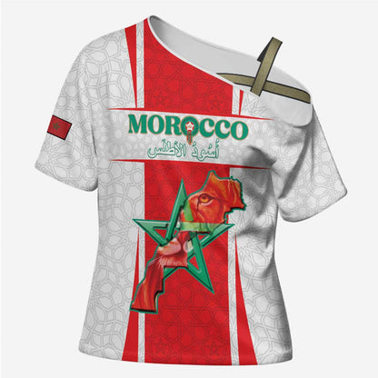 Custom Morocco Football Cross Shoulder Shirt Go Champions Atlas Lions - White