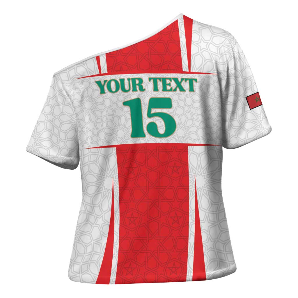 Custom Morocco Football Cross Shoulder Shirt Go Champions Atlas Lions - White