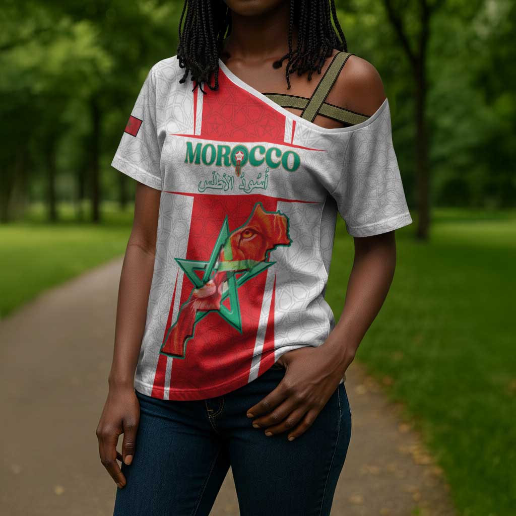 Custom Morocco Football Cross Shoulder Shirt Go Champions Atlas Lions - White